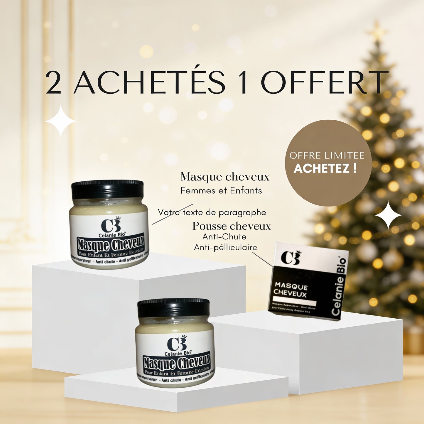 2 Achetés 1 offert Masque Cheveux Femmes et enfants